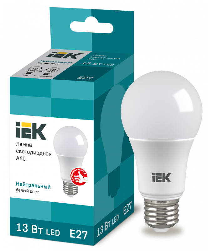 Лампа светодиодная 13Вт Е27 шар LED IEK белый