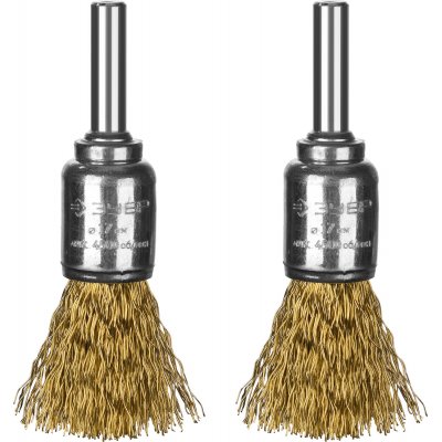 Набор щеток кистевых для дрели, витая стальная латунированная проволока 0,3мм, 17мм, 2шт Зубр