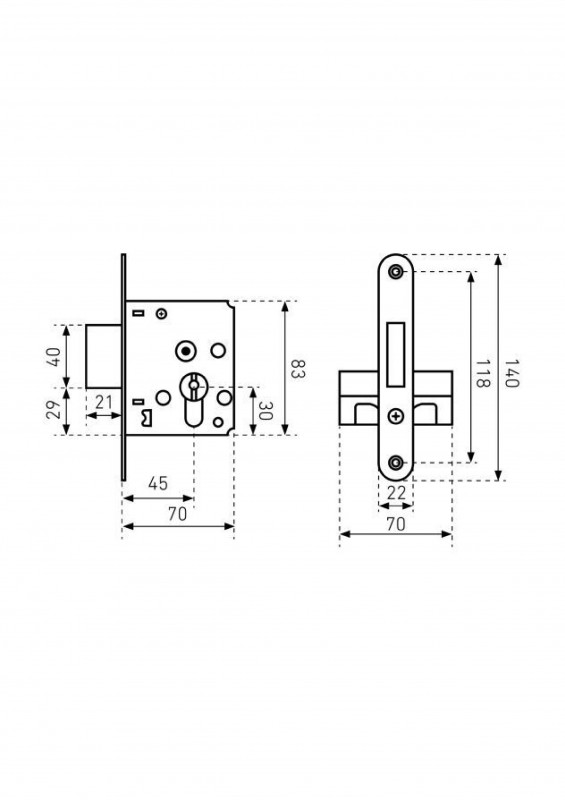 Замок врезной 3В1-2У пакет без руч Птимаш