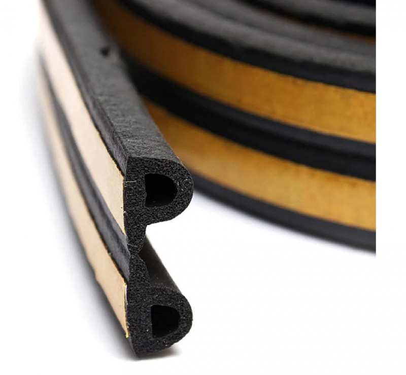 Уплотнитель для окон и дверей WALLS Р-профиль резиновый на клейкой основе черный 10м